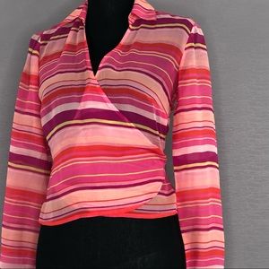 Ann Taylor Wrap Around Top. Bold Pink Stripes! SZ 2
